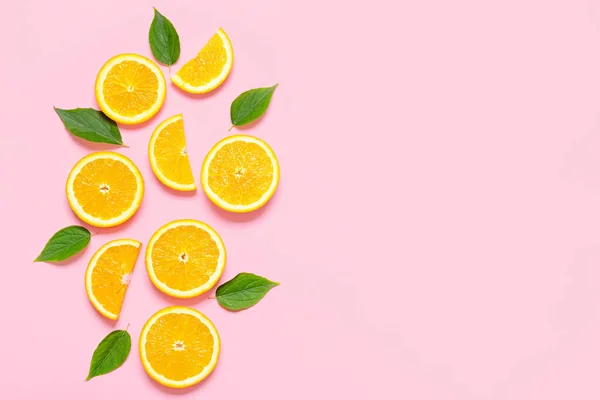 Fresh orange slices on color background — Stock Photo, Image