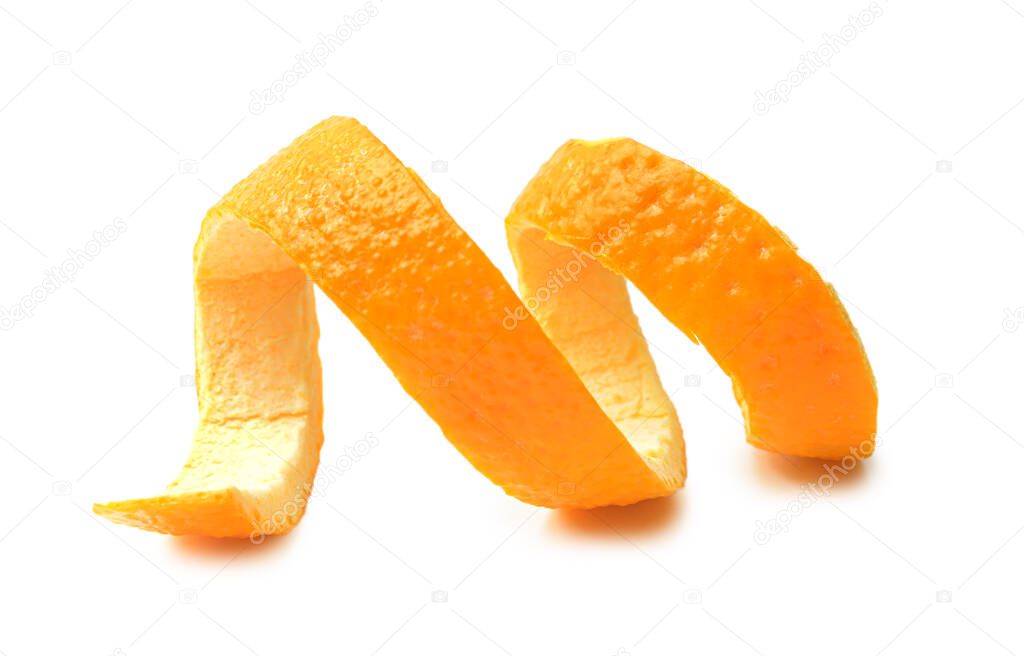 Fresh orange peel on white background
