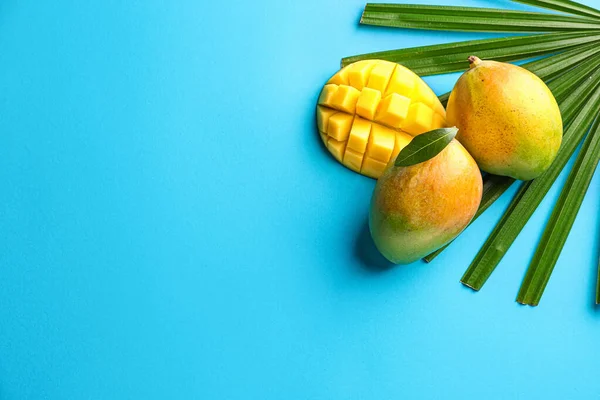 Tasty mango fruit on color background — Stock Photo, Image