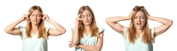 Set with stressed woman on white background — ストック写真