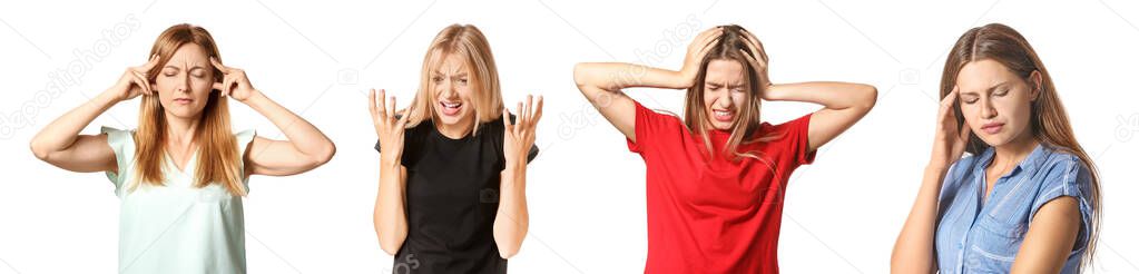 Different stressed women on white background