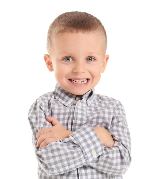 Portrait of cute little boy on white background — Stock Photo, Image