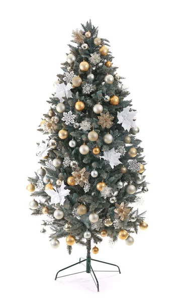 Bel arbre de Noël décoré sur fond blanc — Photo