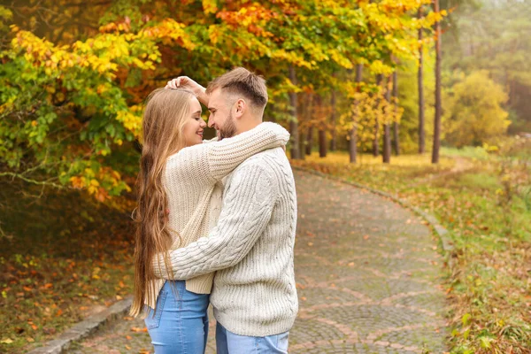 Kochający Młoda para w parku jesień — Zdjęcie stockowe