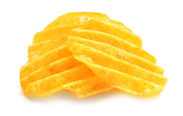 Chipuri de cartofi gustoase izolate pe alb — Fotografie, imagine de stoc