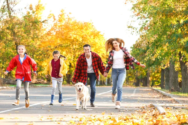 Familia feliz divertirse en el parque de otoño —  Fotos de Stock