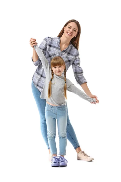 Retrato de madre e hija felices sobre fondo blanco —  Fotos de Stock