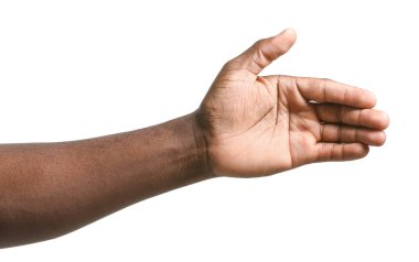 Beyaz arka planda Afro-Amerikan bir adamın eli