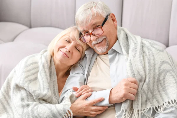 Feliz pareja madura descansando juntos en casa — Foto de Stock