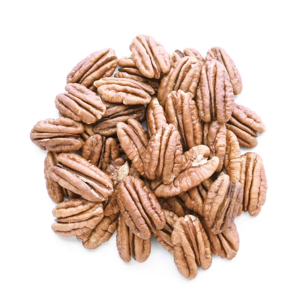 Tasty pecan nuts on white background — Stock Photo, Image