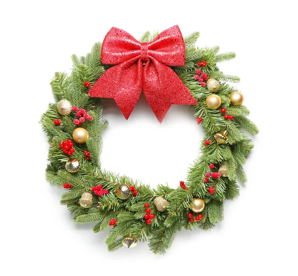 Beautiful Christmas wreath on white background — Stock Photo, Image