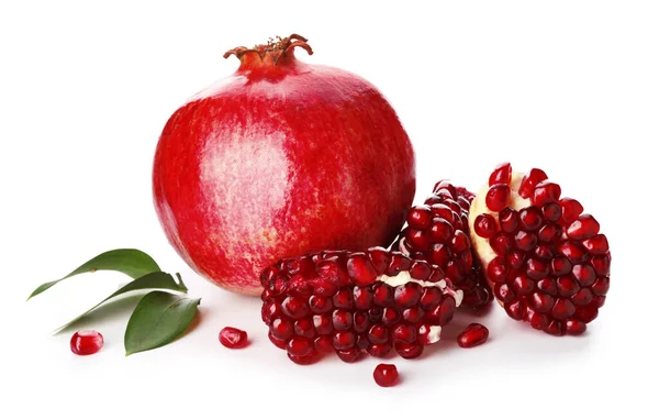 Ripe tasty pomegranate isolated on white — Stock Photo, Image