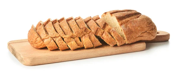 Board with sliced bread on white background — Stock Photo, Image