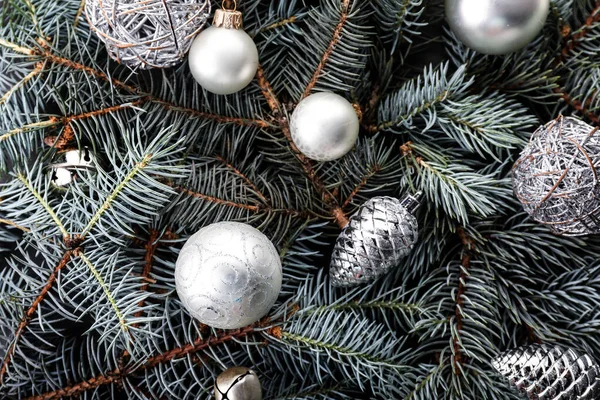 Varen takken met kerstdecor, bovenaanzicht — Stockfoto