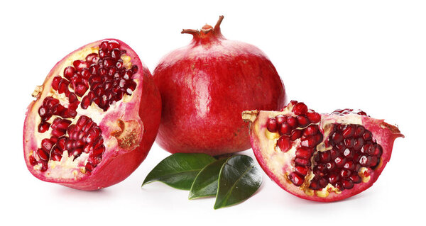 Ripe tasty pomegranates isolated on white