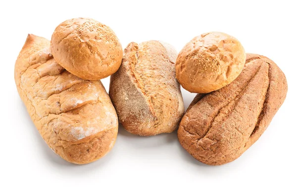 Különböző friss kenyér fehér háttér — Stock Fotó