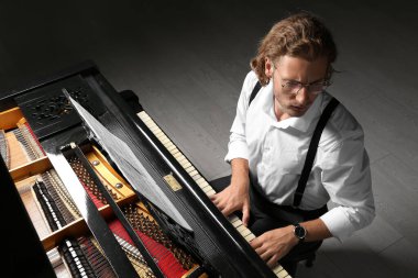 Konserde kuyruklu piyano çalan adam