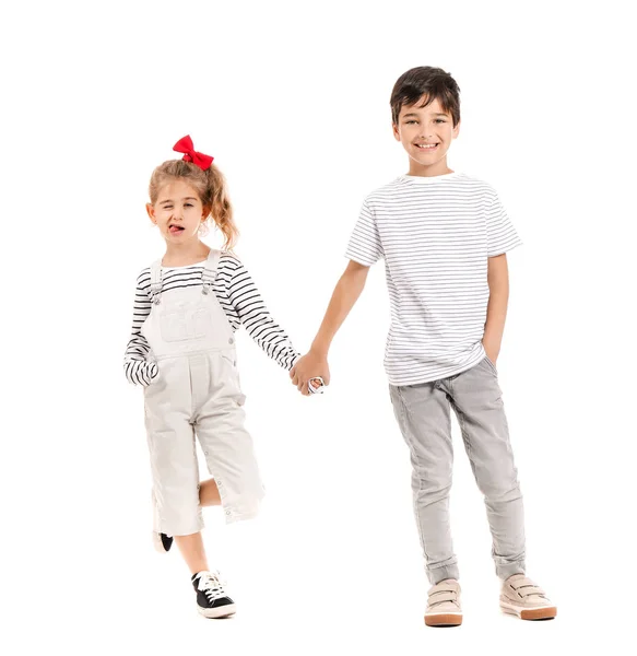 Lindos niños pequeños sobre fondo blanco — Foto de Stock