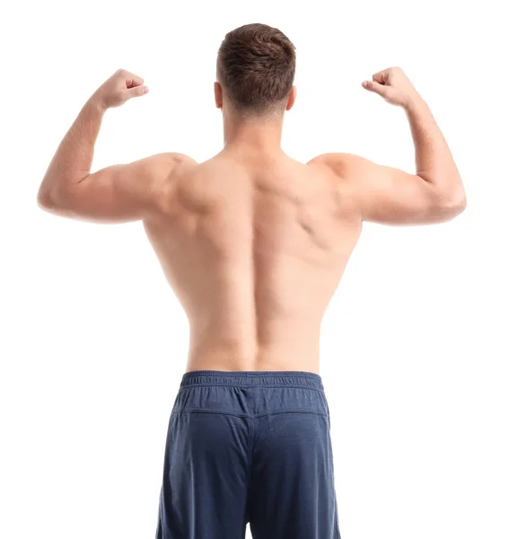 Knappe mannelijke bodybuilder geïsoleerd op wit — Stockfoto