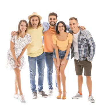 beyaz zemin üzerinde arkadaş grubu