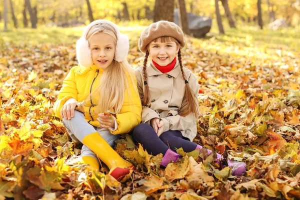 Милые маленькие девочки в осеннем парке — стоковое фото