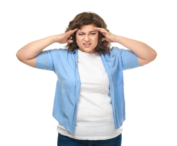 Gestrest overgewicht vrouw op witte achtergrond — Stockfoto