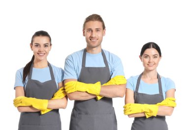 Beyaz arka plan üzerinde hademeler ekibi