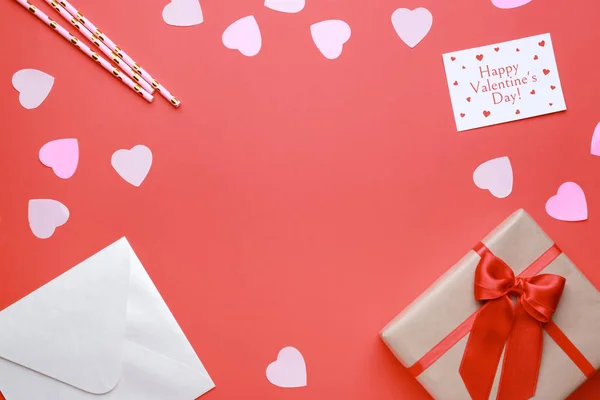 Mooie compositie voor Valentijnsdag op kleur achtergrond — Stockfoto