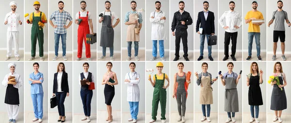 Kollázs különböző szakmák egyenruhás embereivel — Stock Fotó