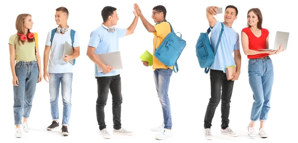 Collage with young students on white background — Stock Photo, Image