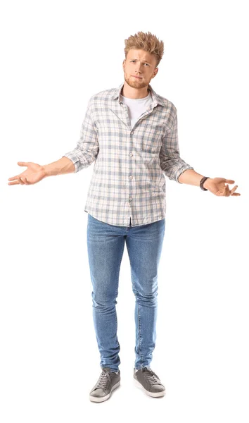 Portrait of helpless man on white background — Stock Photo, Image