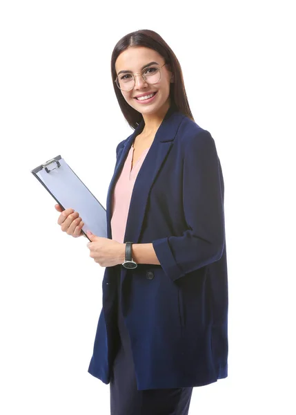 Beautiful young businesswoman on white background — Stock Photo, Image