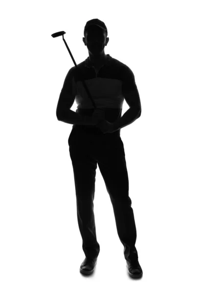 Silhouet van knappe mannelijke golfer geïsoleerd op wit — Stockfoto