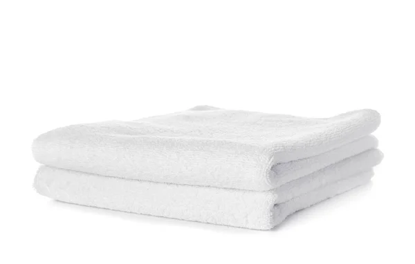 Stack of clean towels isolated on white — Stock Photo, Image