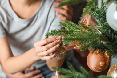 Dekorasyon Noel ağacı evde mutlu genç Çift