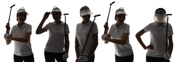 Set mit Silhouetten schöner Golfer auf weißem Hintergrund — Stockfoto