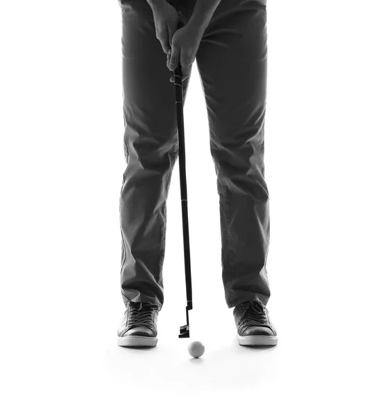 Guapo golfista macho aislado en blanco — Foto de Stock