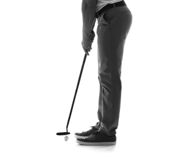 Bello maschio golfista isolato su bianco — Foto Stock