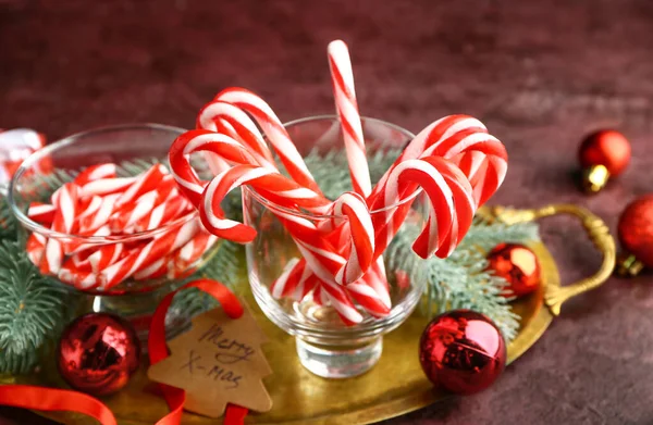 Composition with Christmas candy canes on table — Stock Photo, Image