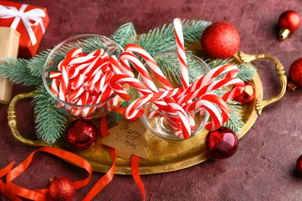 Composition with Christmas candy canes on table — Stock Photo, Image