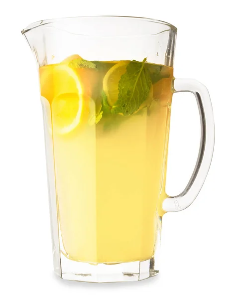 Jug of fresh lemonade on white background — Stock Photo, Image