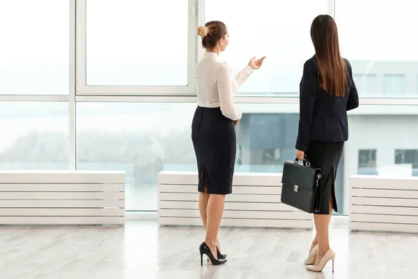 Beautiful businesswomen discussing issue in office — Stock Photo, Image