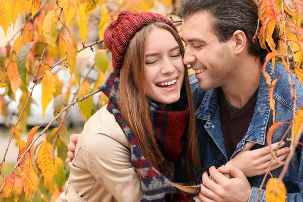 Gelukkige paar in herfst park — Stockfoto