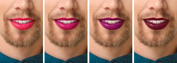서로 다른 립스틱을 가지고 있는 트랜스젠더 여성들이 모여 있습니다. — 스톡 사진