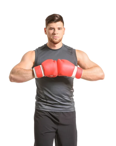 Boxeador joven deportivo sobre fondo blanco — Foto de Stock