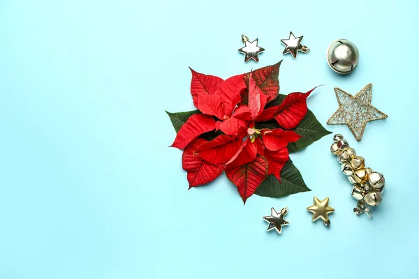 Bela composição de Natal com poinsettia sobre fundo de cor — Fotografia de Stock