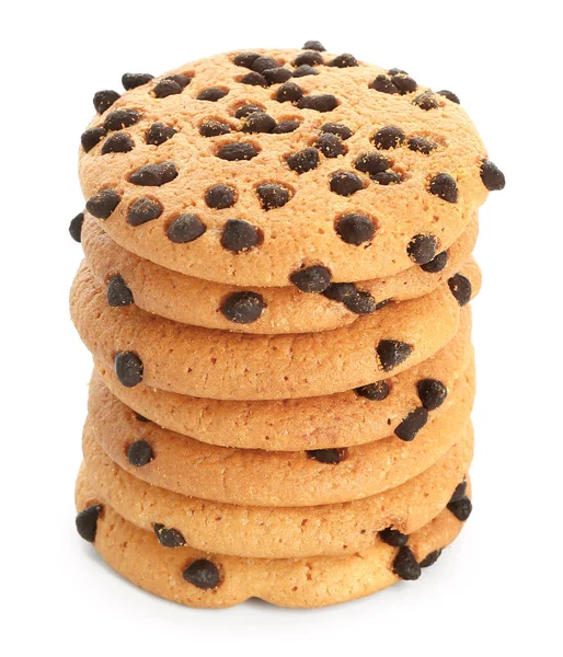 Смачне печиво з шоколадними чіпсами на білому тлі — стокове фото