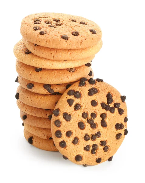 Tasty cookies with chocolate chips on white background — Stock Photo, Image