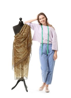 Beyaz arka planda güzel bayan tasarımcı