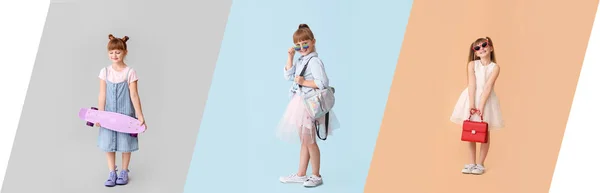 Set von modischen Mädchen auf farbigem Hintergrund — Stockfoto